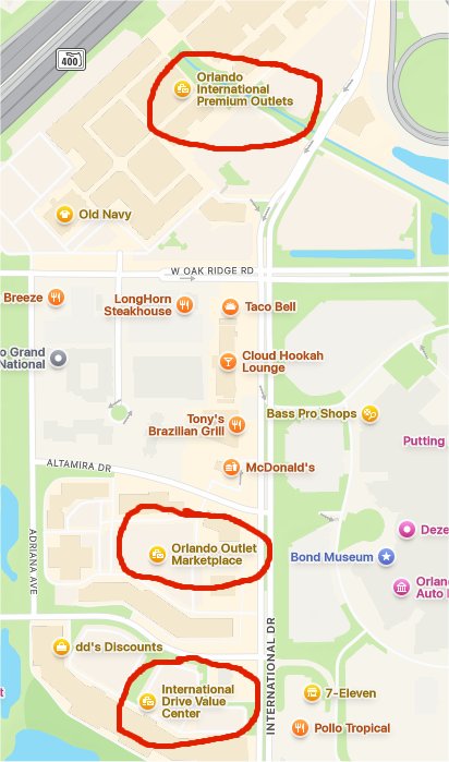 three outlet malls within a mile