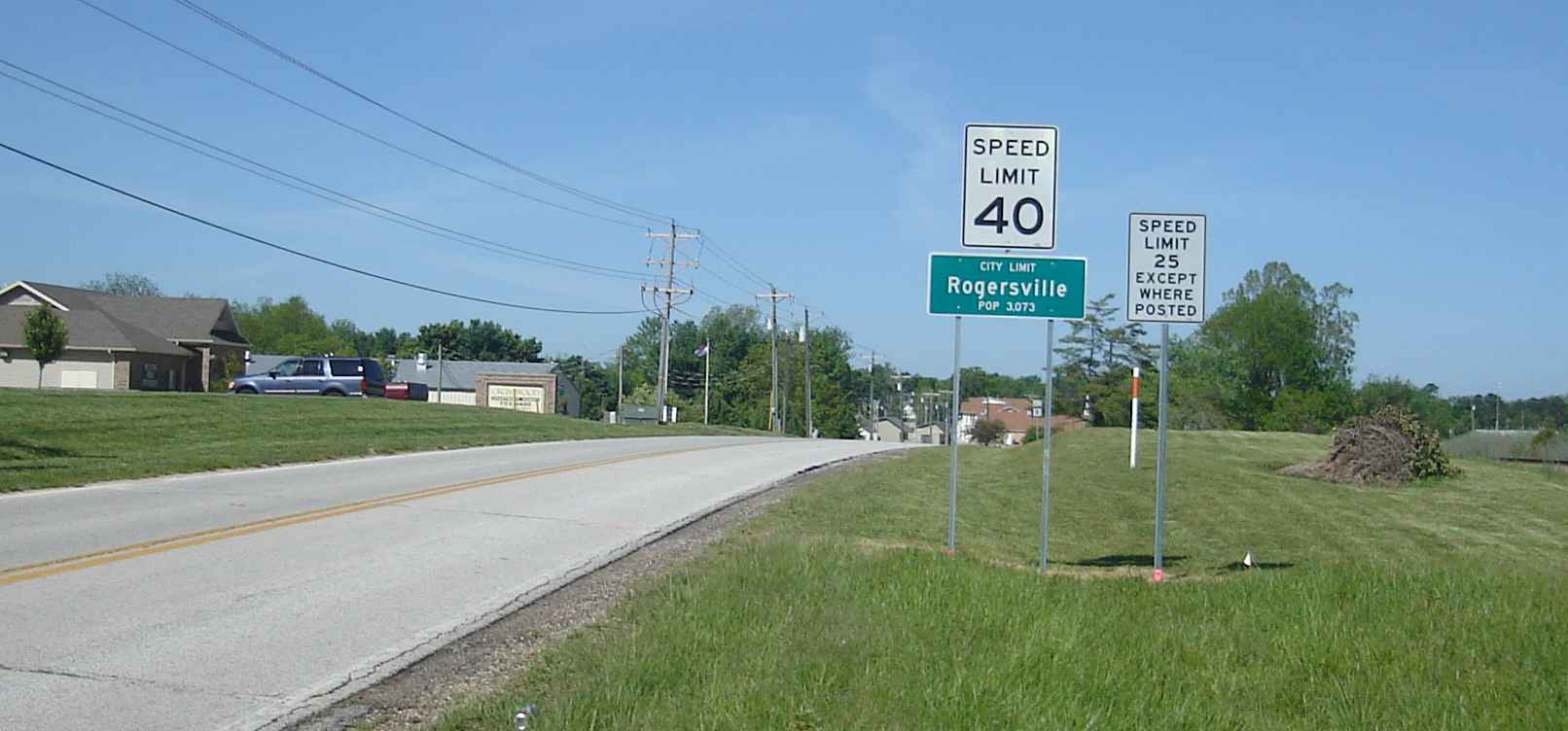 Rogerville city limit sign, population 3073